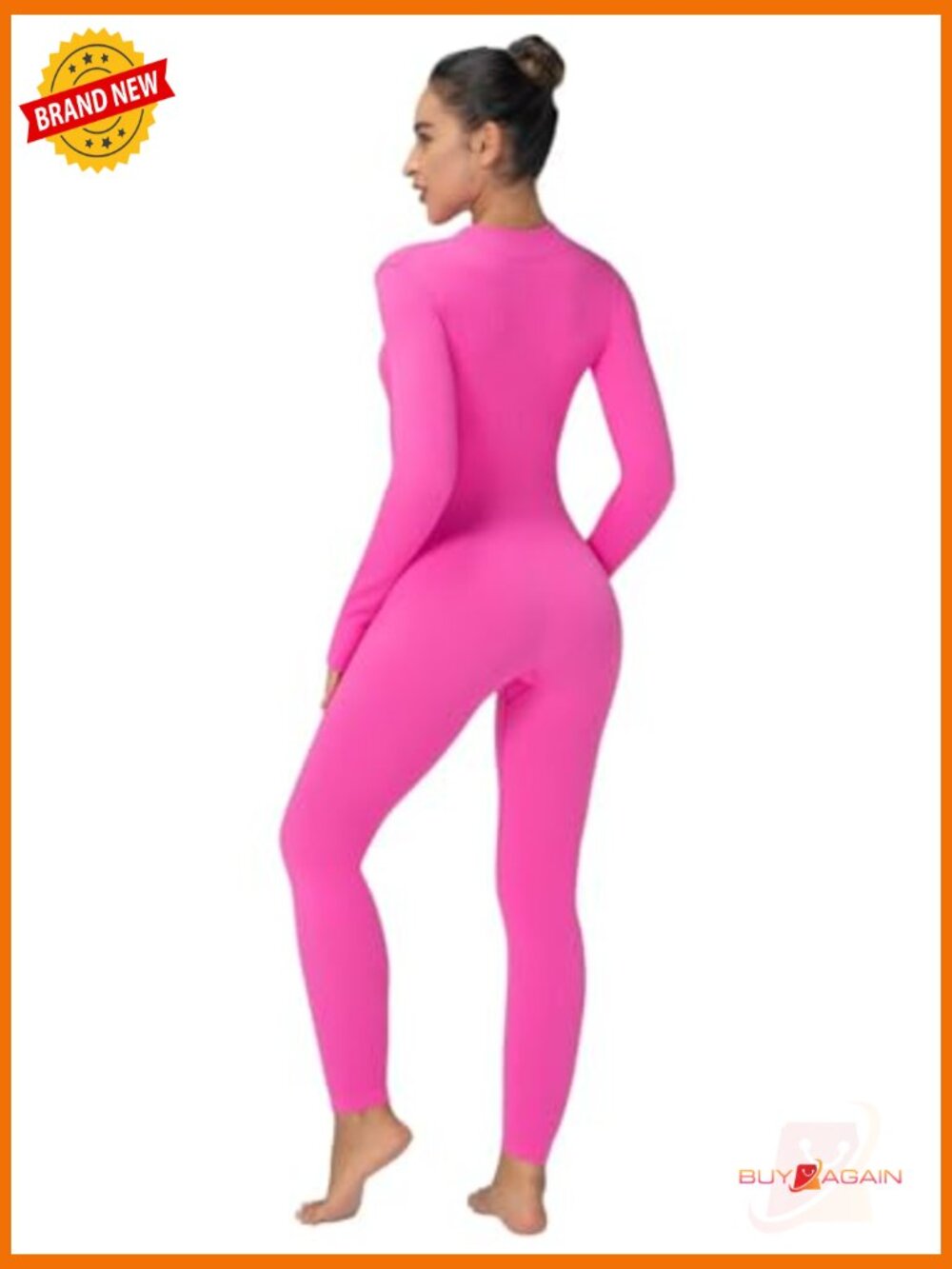 Long Sleeve Zip Front Jumpsuit - Ribbed Yoga Workout Bodycon with Thumbholes - Picture 5 of 7